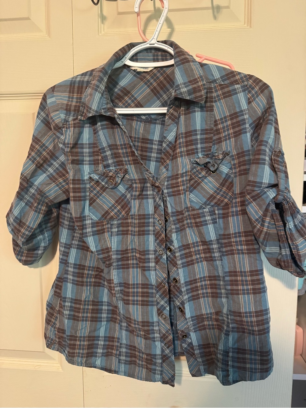 Maurices Blue & Brown Plaid Button-Down Shirt